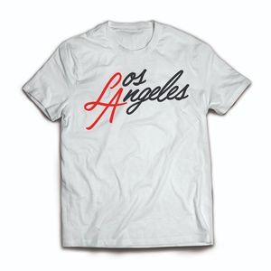 Red LA Los Angeles Script White Tee